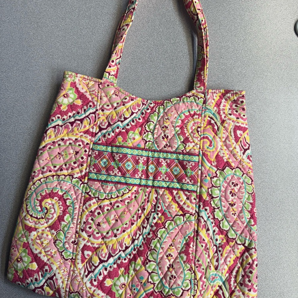 Vera Bradley Pink and Green Paisley Quilted Tote